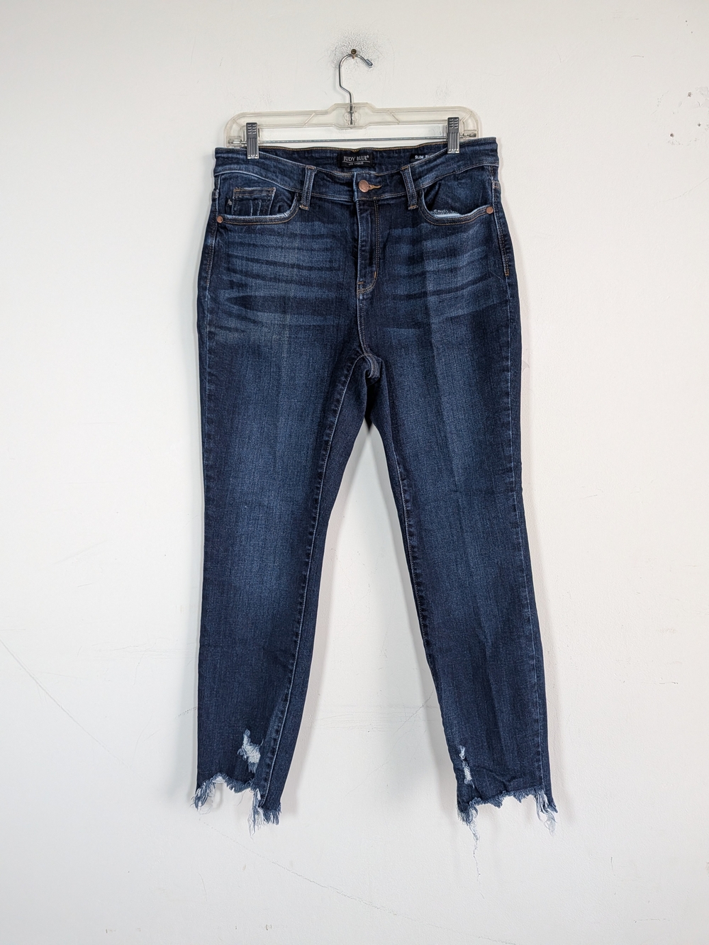 Judy Blue Dark Wash Ankle Jeans with Frayed Hem, Size 11/30